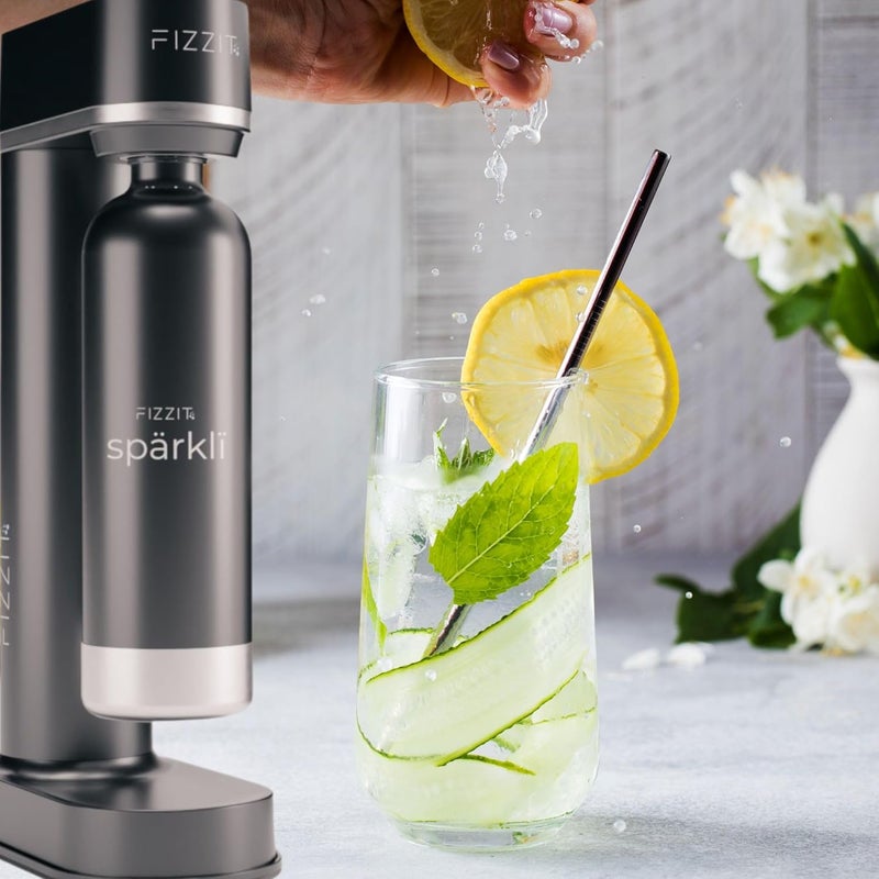 Fizz It Black Stainless Steel Sparkling Water Maker Soda Machine Includes 1L Stainless Steel Black Bottle and 1 C02 Cylinder - Image 3